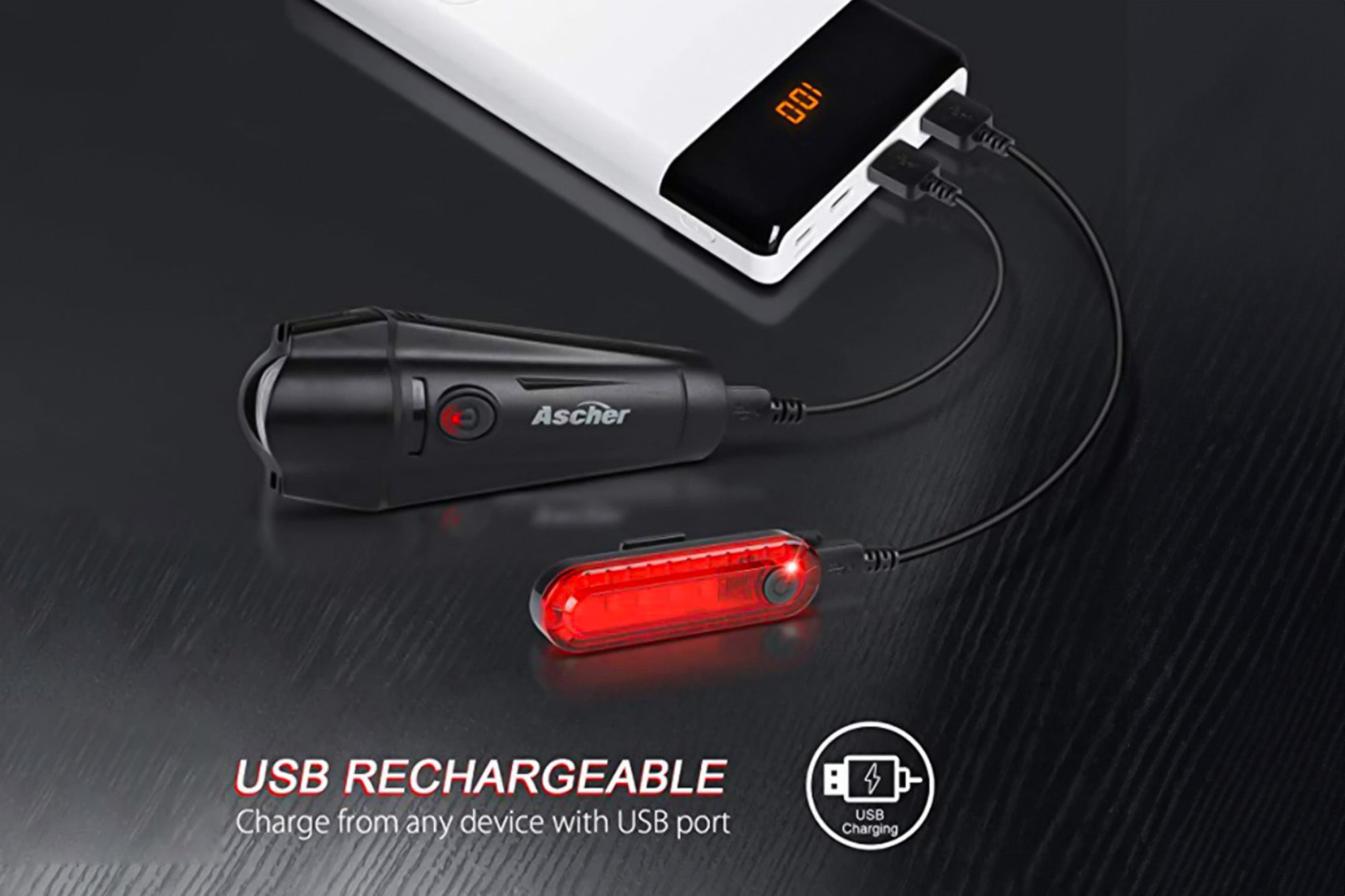 Éclairage avant et arrière rechargeable par USB
