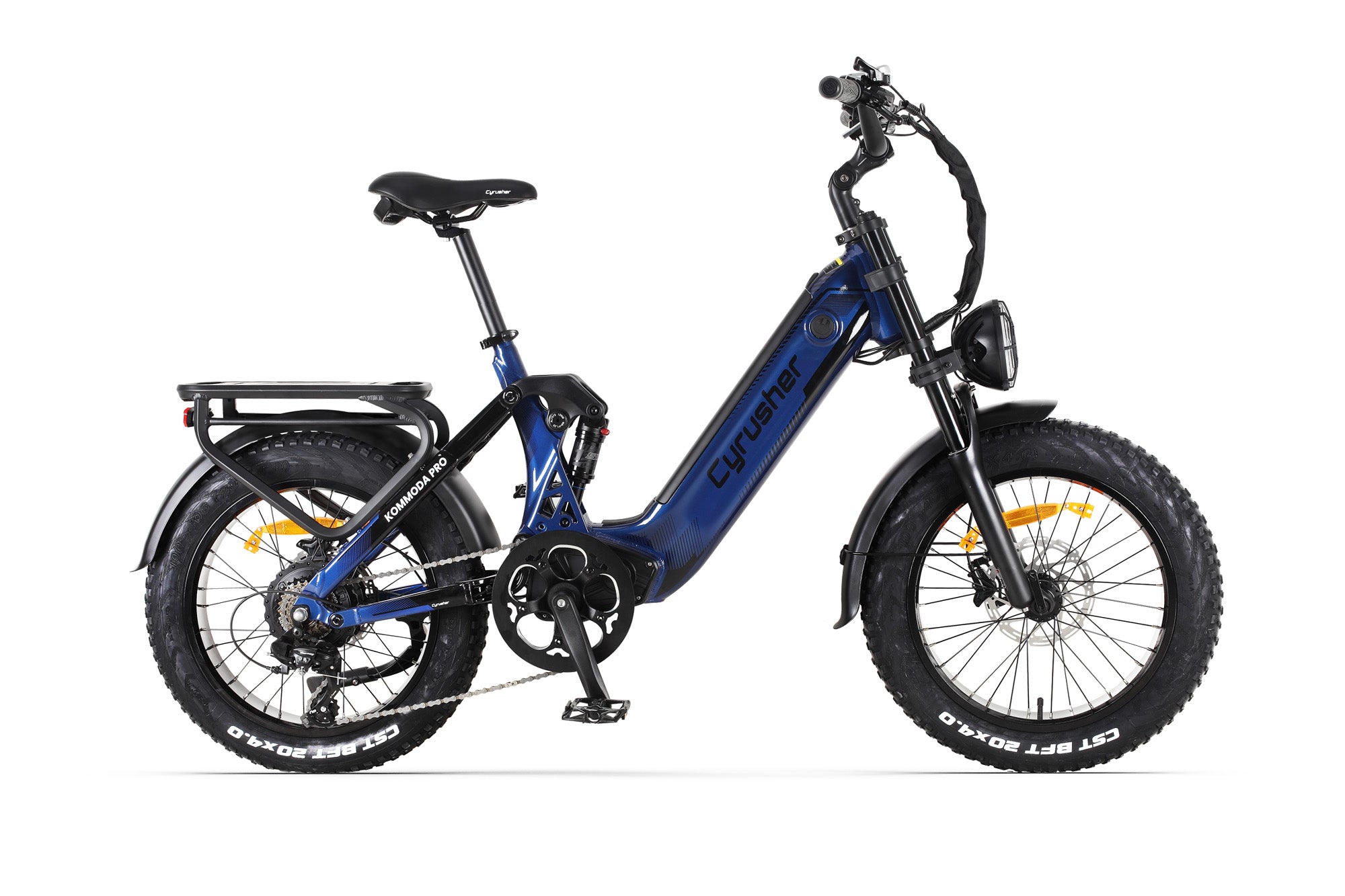 Cyrusher Kommoda Pro - profil du fat bike electrique tout suspendu en situation de test